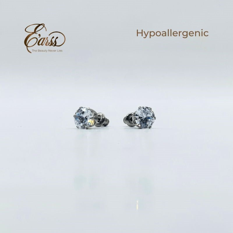 7 mm Clear Cubic Zirconia Round Silver | Stainless Steel - FiS Fashion