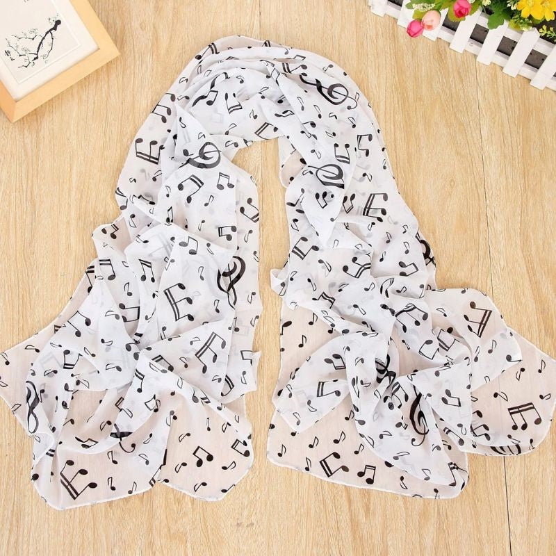 Women's Fashion Casual Note Print Chiffon Silk Scarf - FiS Fashion