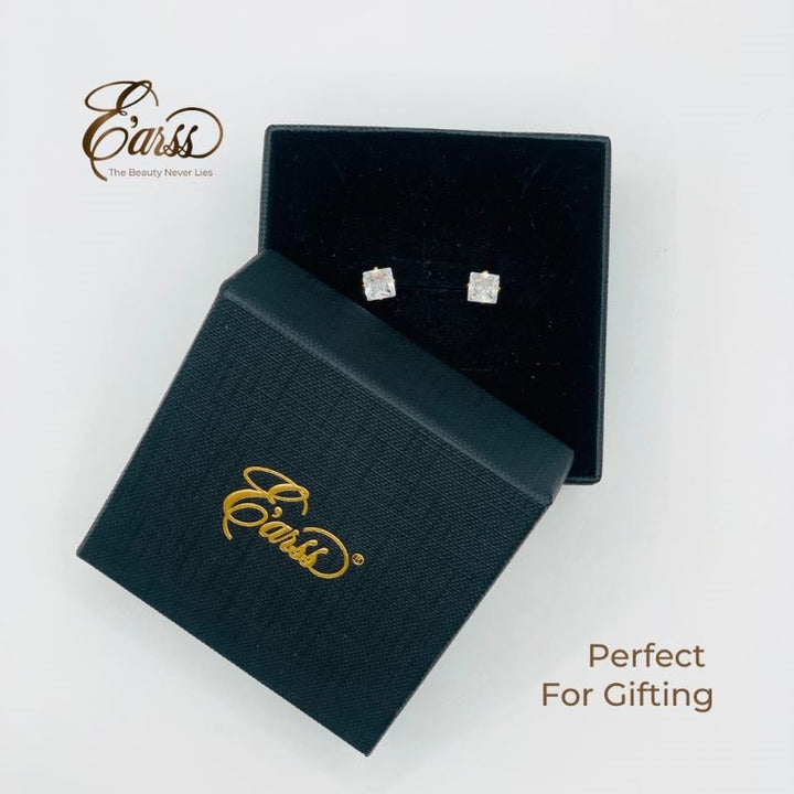 6 mm Cubic Zirconia Square Earrings – Stainless Steel, 18K Gold Plated - FiS Fashion