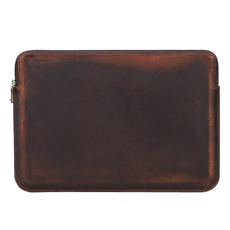 Retro Crazy Horse Leather Notebook Zipper Computer Bag - FiS Fashion