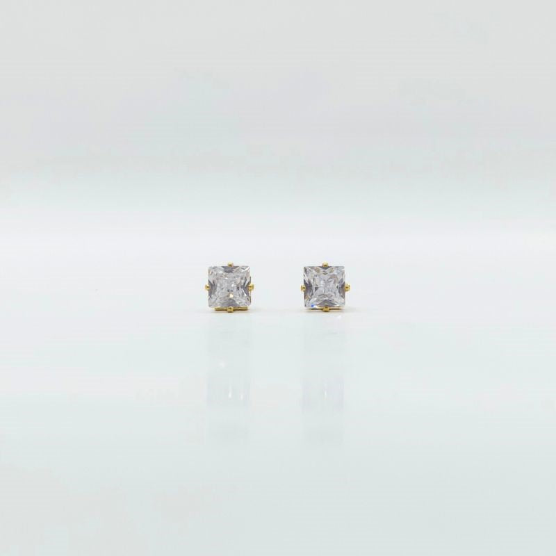 6 mm Cubic Zirconia Square Earrings – Stainless Steel, 18K Gold Plated - FiS Fashion