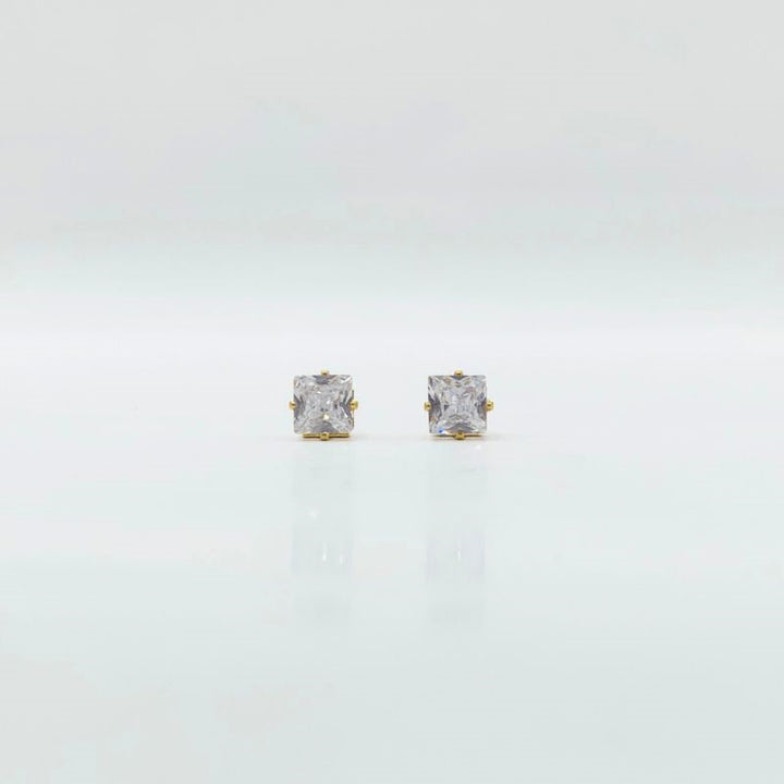 6 mm Cubic Zirconia Square Earrings – Stainless Steel, 18K Gold Plated - FiS Fashion