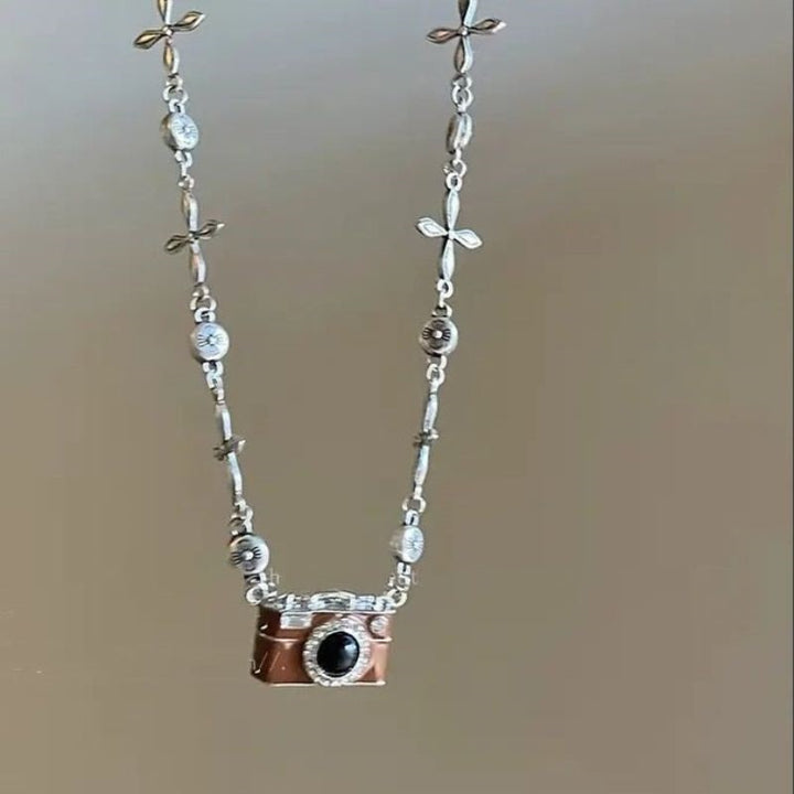 Fashion Retro Coffee Color Camera Necklace Asymmetric - FiS Fashion