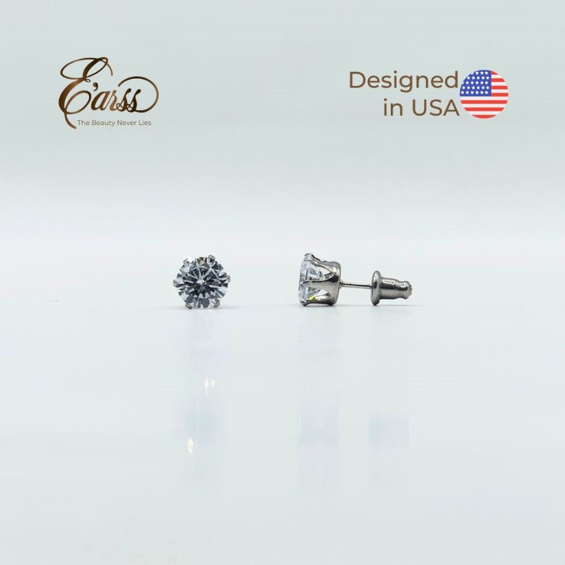 7 mm Clear Cubic Zirconia Round Silver | Stainless Steel - FiS Fashion