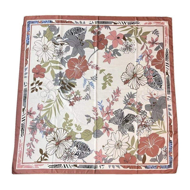 110cm Twill Floral Print Silk Scarf - FiS Fashion