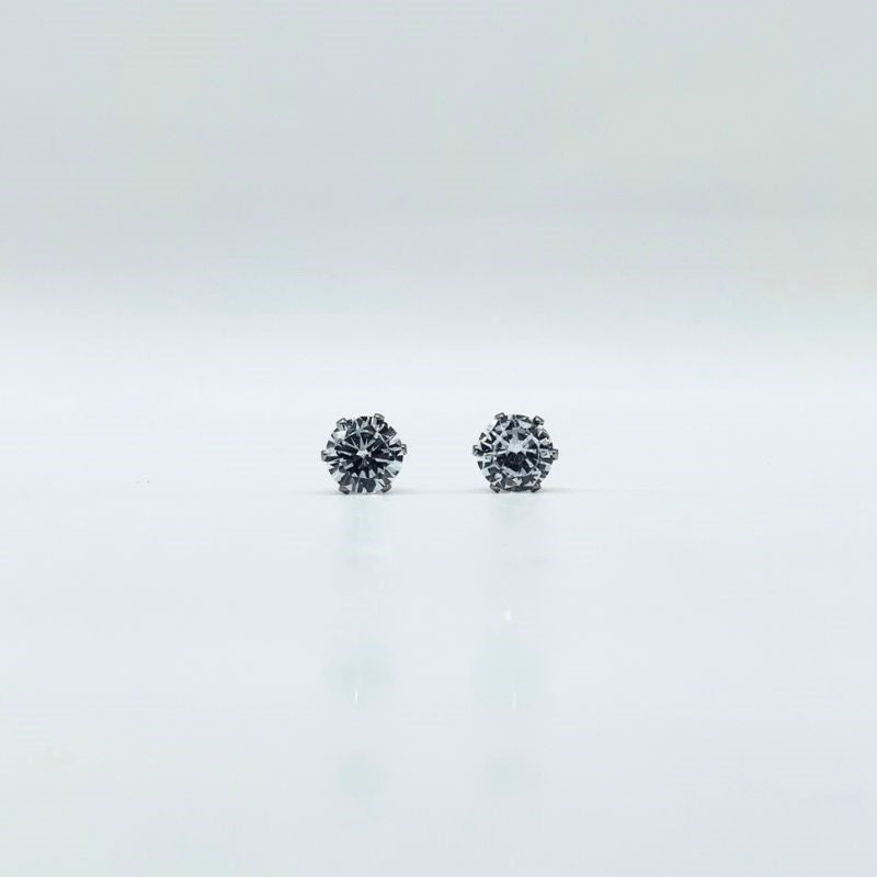 7 mm Clear Cubic Zirconia Round Silver | Stainless Steel - FiS Fashion