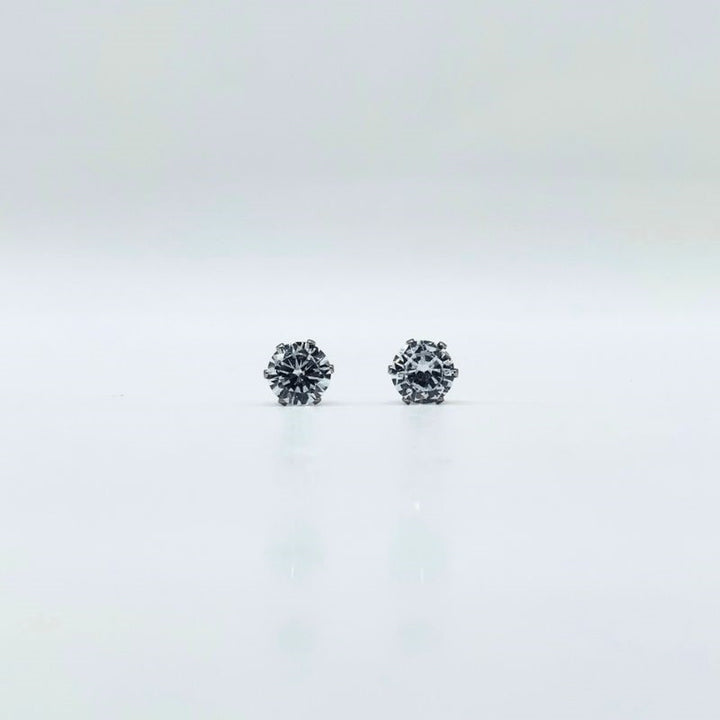 7 mm Clear Cubic Zirconia Round Silver | Stainless Steel - FiS Fashion