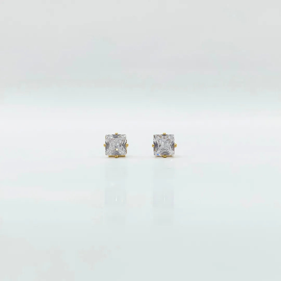 6 mm Cubic Zirconia Square Earrings – Stainless Steel, 18K Gold Plated