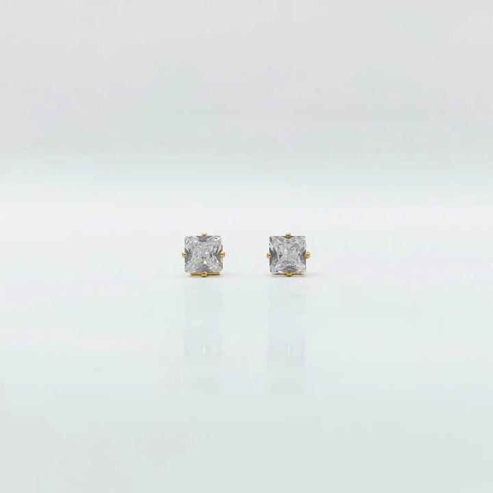 6 mm Cubic Zirconia Square Earrings – Stainless Steel, 18K Gold Plated