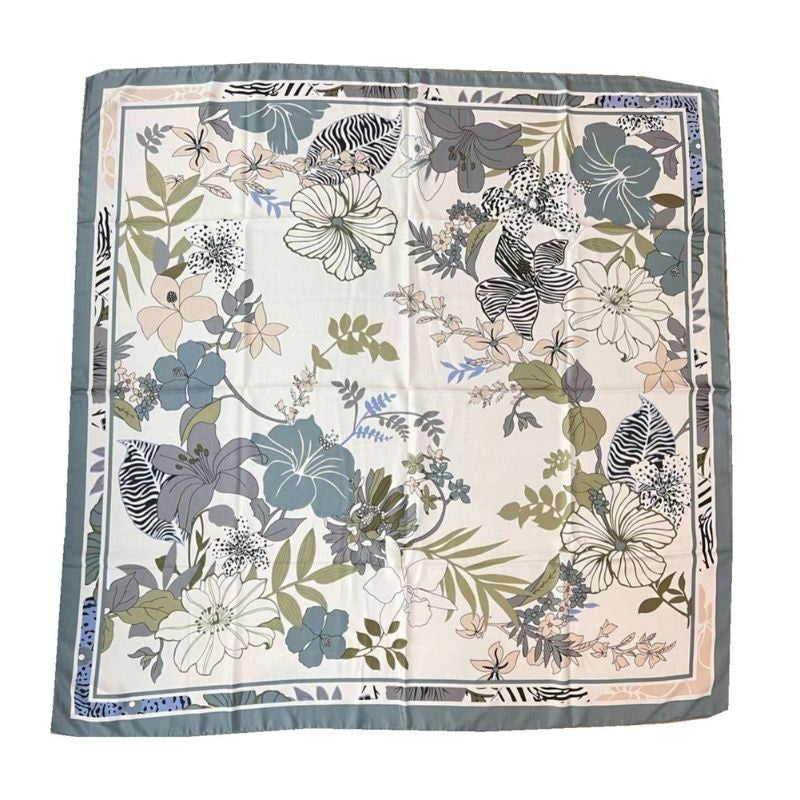 110cm Twill Floral Print Silk Scarf - FiS Fashion