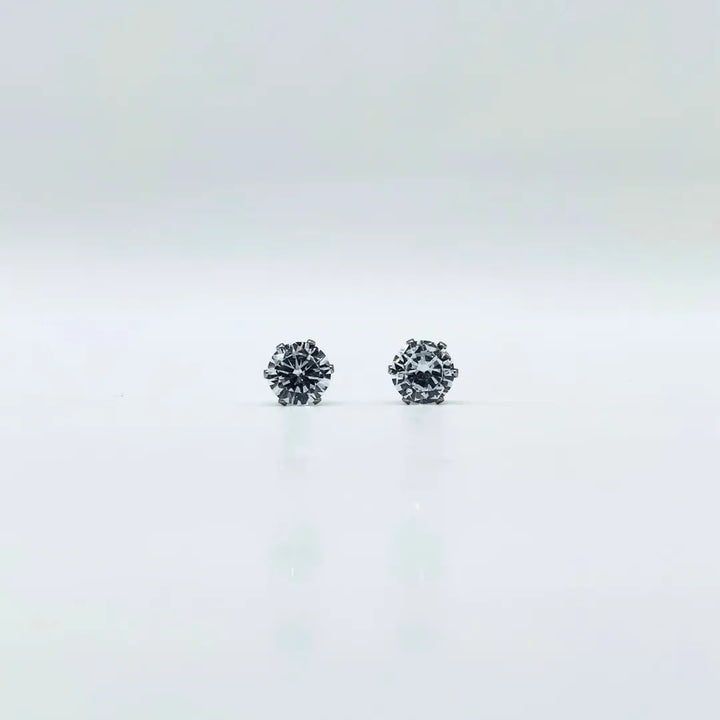 7 mm Clear Cubic Zirconia Round Silver | Stainless Steel