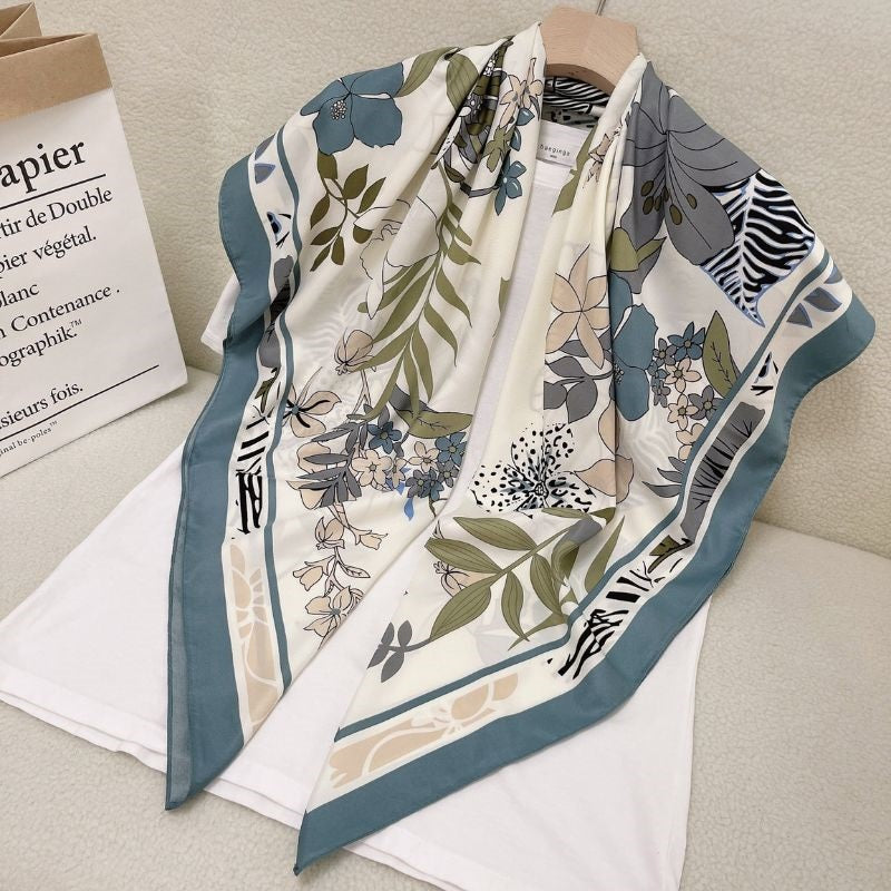 110cm Twill Floral Print Silk Scarf - FiS Fashion