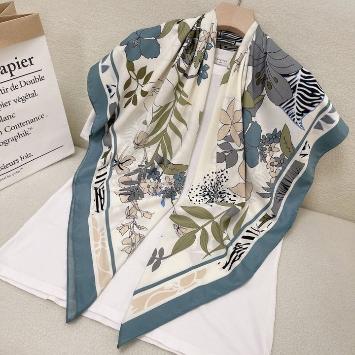 110cm Twill Floral Print Silk Scarf - FiS Fashion