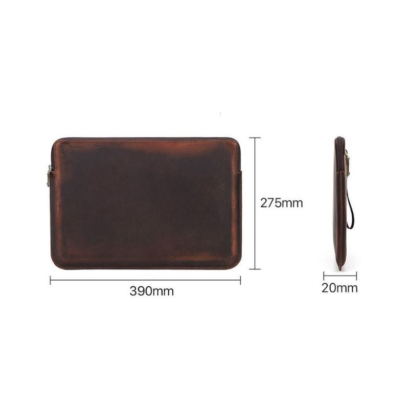 Retro Crazy Horse Leather Notebook Zipper Computer Bag - FiS Fashion