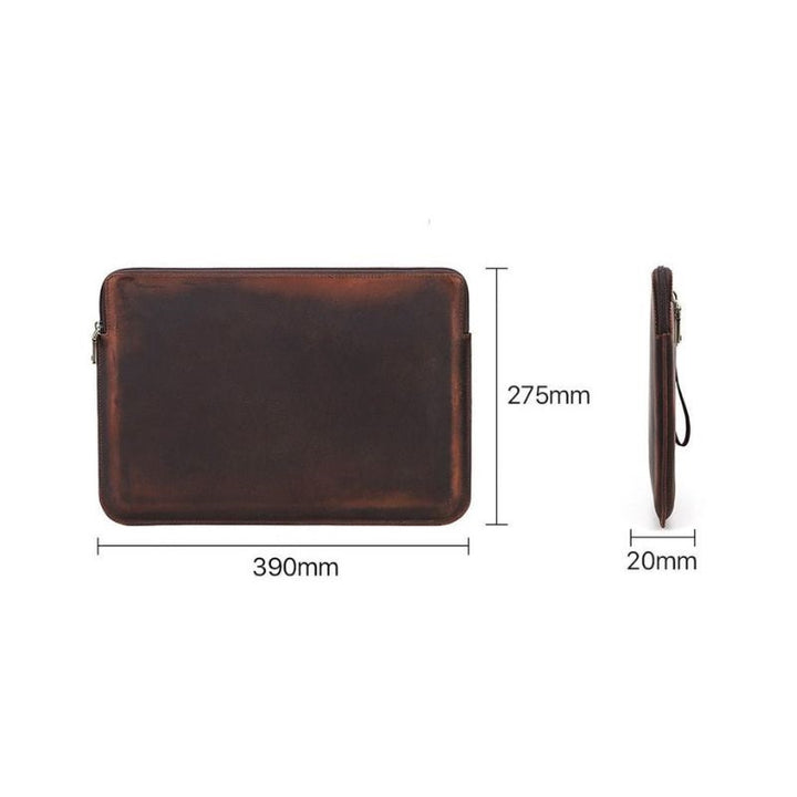 Retro Crazy Horse Leather Notebook Zipper Computer Bag - FiS Fashion