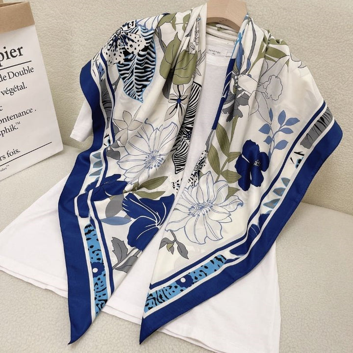 110cm Twill Floral Print Silk Scarf - FiS Fashion