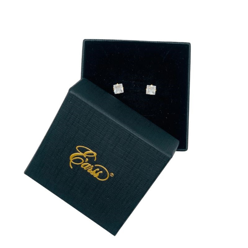 6 mm Cubic Zirconia Square Earrings – Stainless Steel, 18K Gold Plated - FiS Fashion